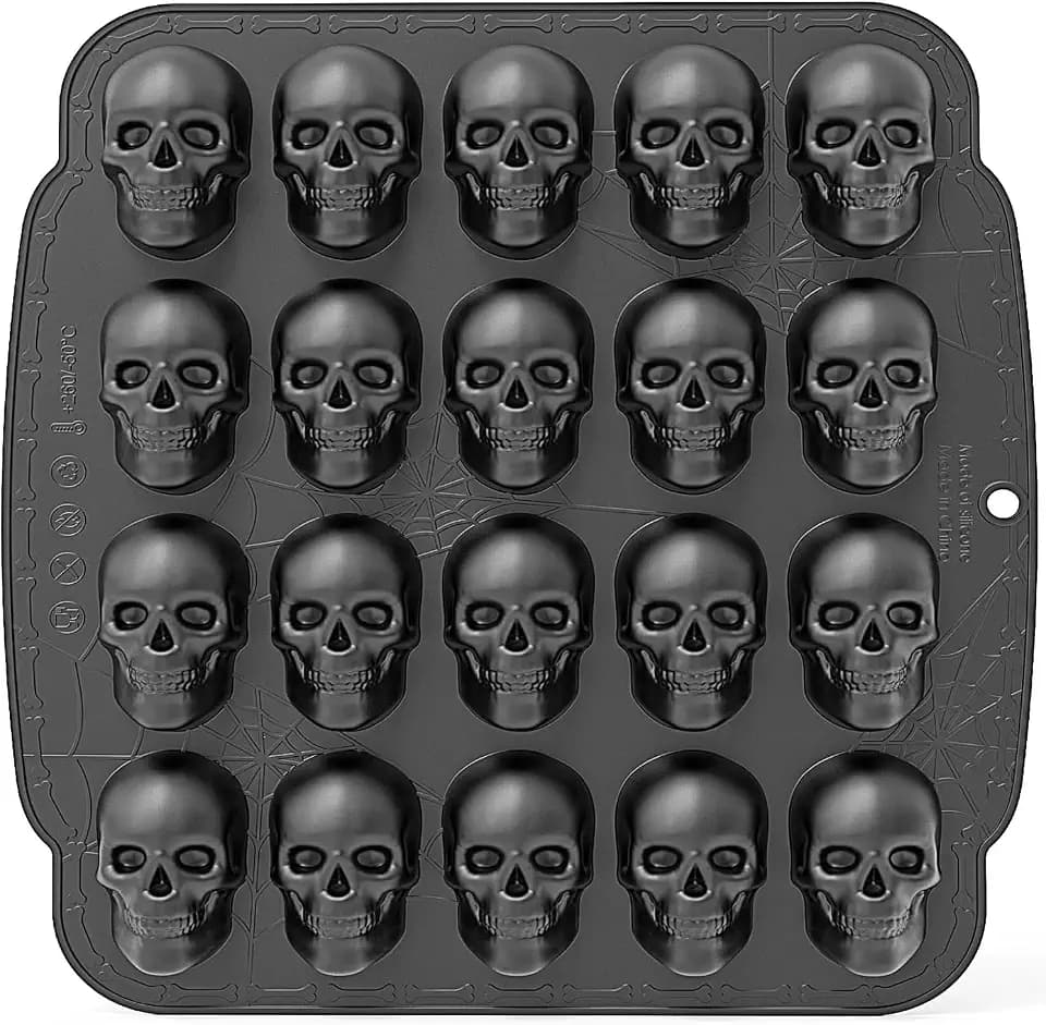 Large Skull Silicone Mold - 20 Cavities 3D Skull Ice Cube Mold, Halloween Silicone Molds Bpa Free for Chocolate, Jelly, Wax Melt, Ice Cubes (Finished Size: 2.36 In × 1.40 In)
