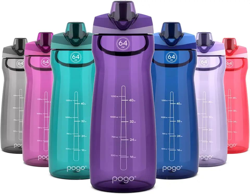 Pogo 64oz Plastic Water Bottle with Chug Lid and Carry Loop, Purple
