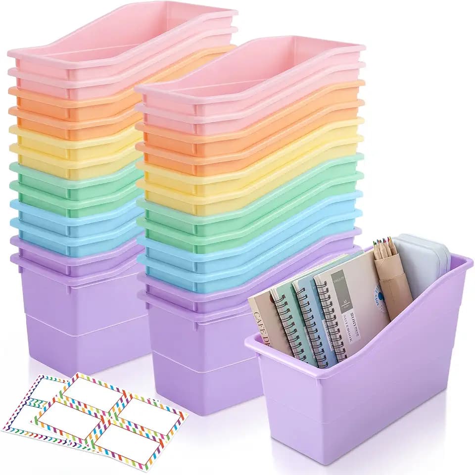 Blosssound 24 Set Book Bins for Classroom Stackable,Pastel