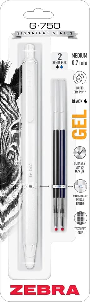 Zebra Pen G-750 Pearl White Retractable Gel Pen, Black Ink, 0.7mm, 1-Pack