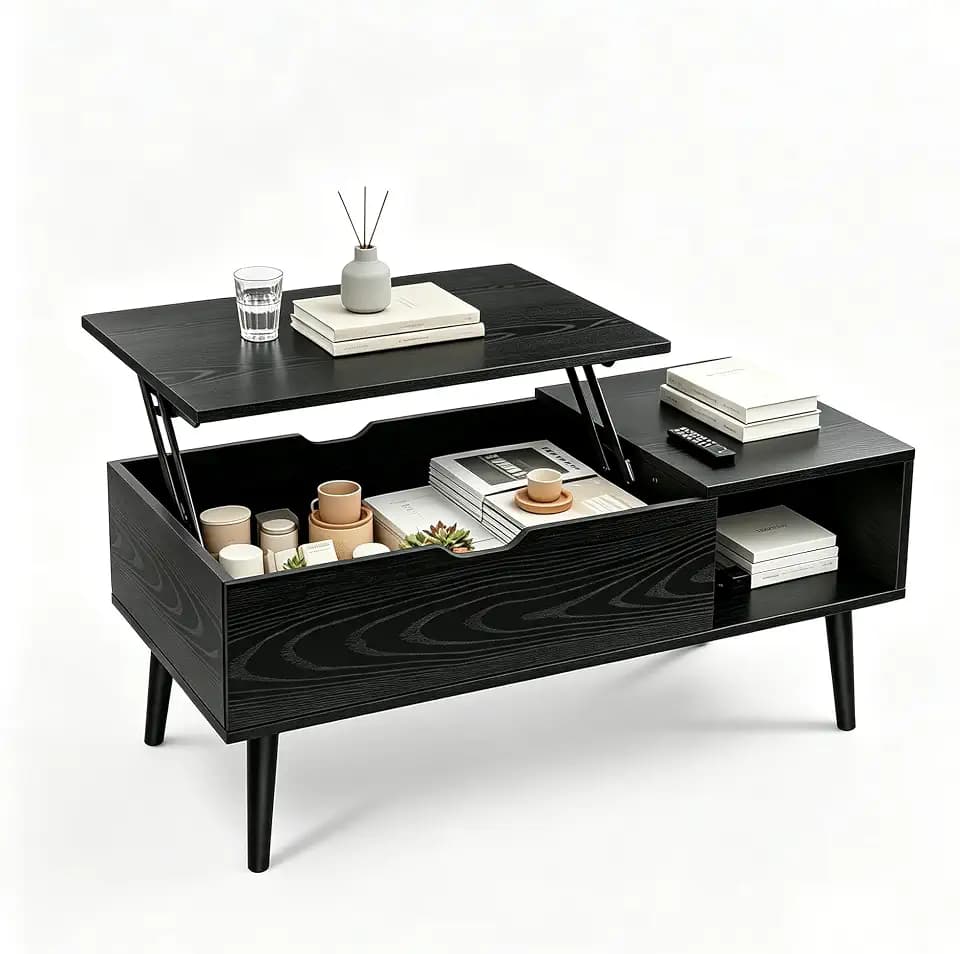 OLIXIS Wood Lift Top Coffee Table with Hidden Compartment and Storage Shelf