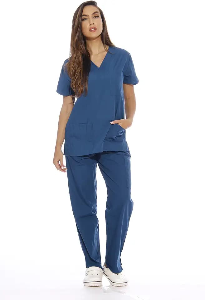 Just Love Women's Medical Scrubs Set, 6-Pocket V-Neck Top & Cargo Pants, Cotton Blend Nursing Uniform