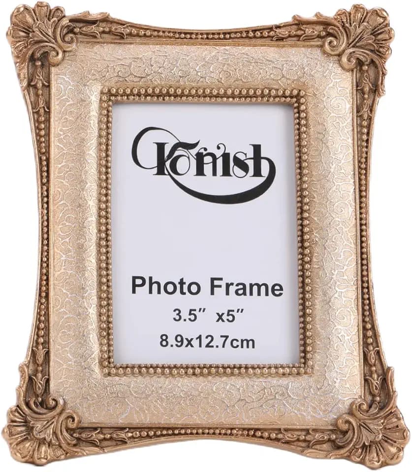3.5x5 Antique Gold Picture Frame, Resin Vintage Mini Photo Frame