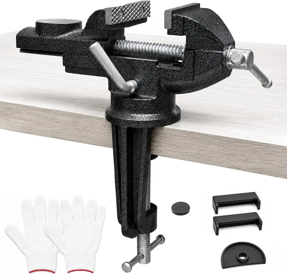 2.4-Inch Cast Steel Bench Vise, 360° Clamp-On Table Vise, 2.75-Inch Opening