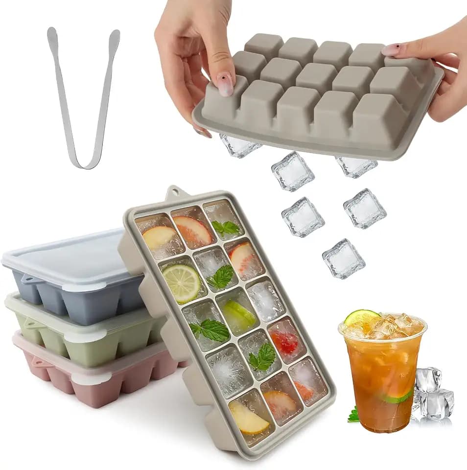 Silicone Ice Cube Tray 4 Pack with Lids, 60 Easy Release Cubes