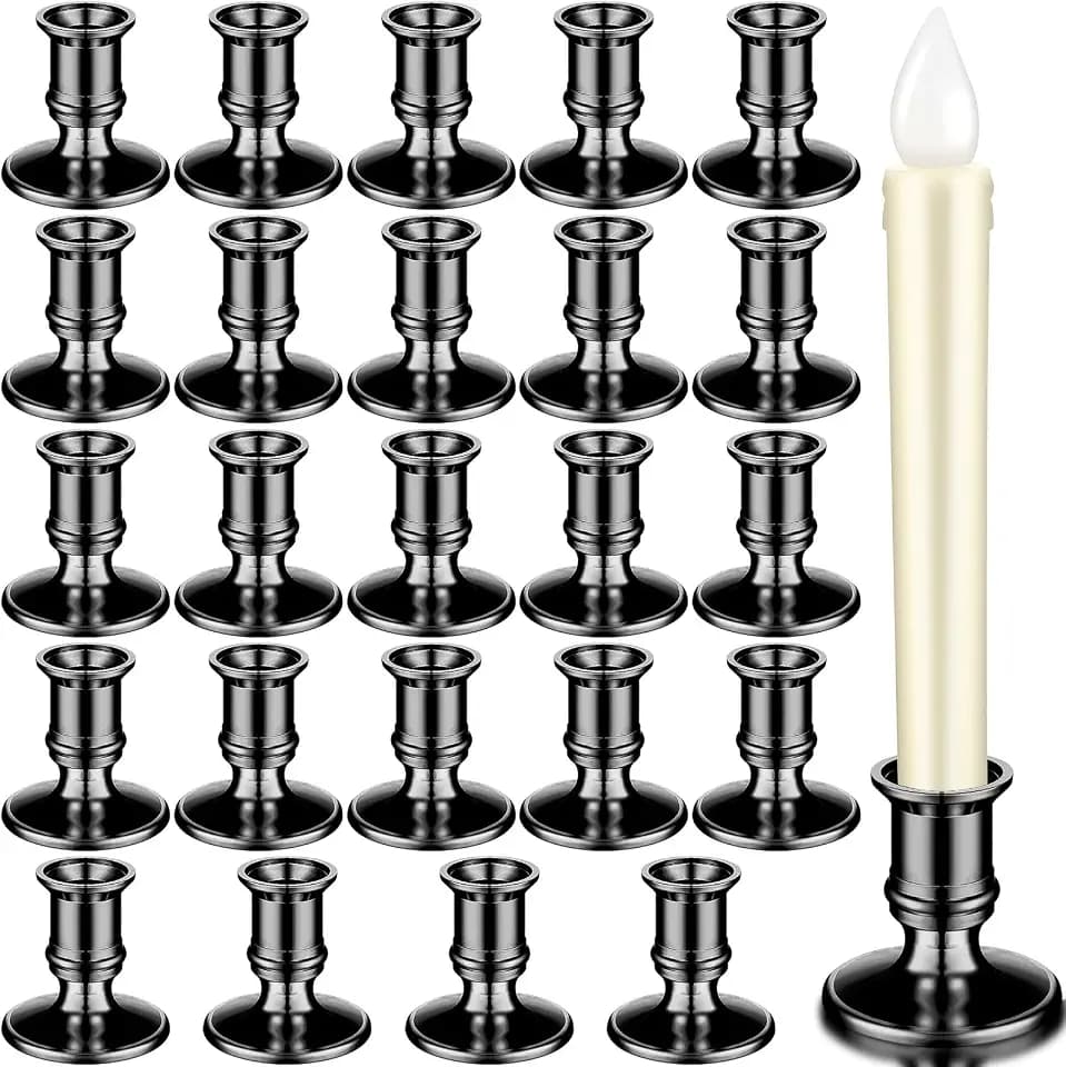 Yungyan 24 Pcs Taper Candle Holder Plastic LED Candlestick Stand, Black