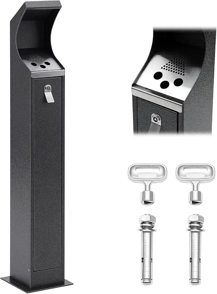 Cinnvoice Outdoor Standing Disposal Receptacle Commercial Metal Standing Waste Bin Vertical Trash Can for Entrance Public Areas Walkway Hotel Office Patio Exterior Facility Use(Rectangle)