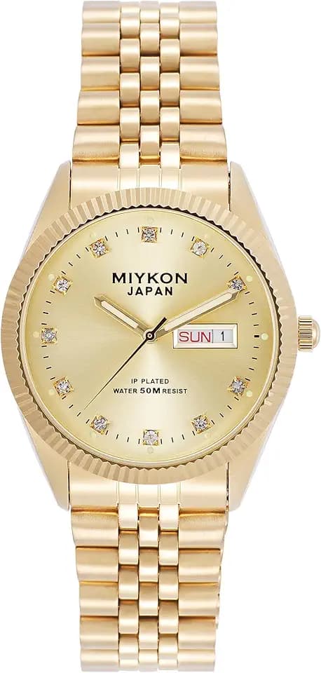 Miykon Mens Day Date Dress Watch with Genuine Crystals, 50M Water Resistant