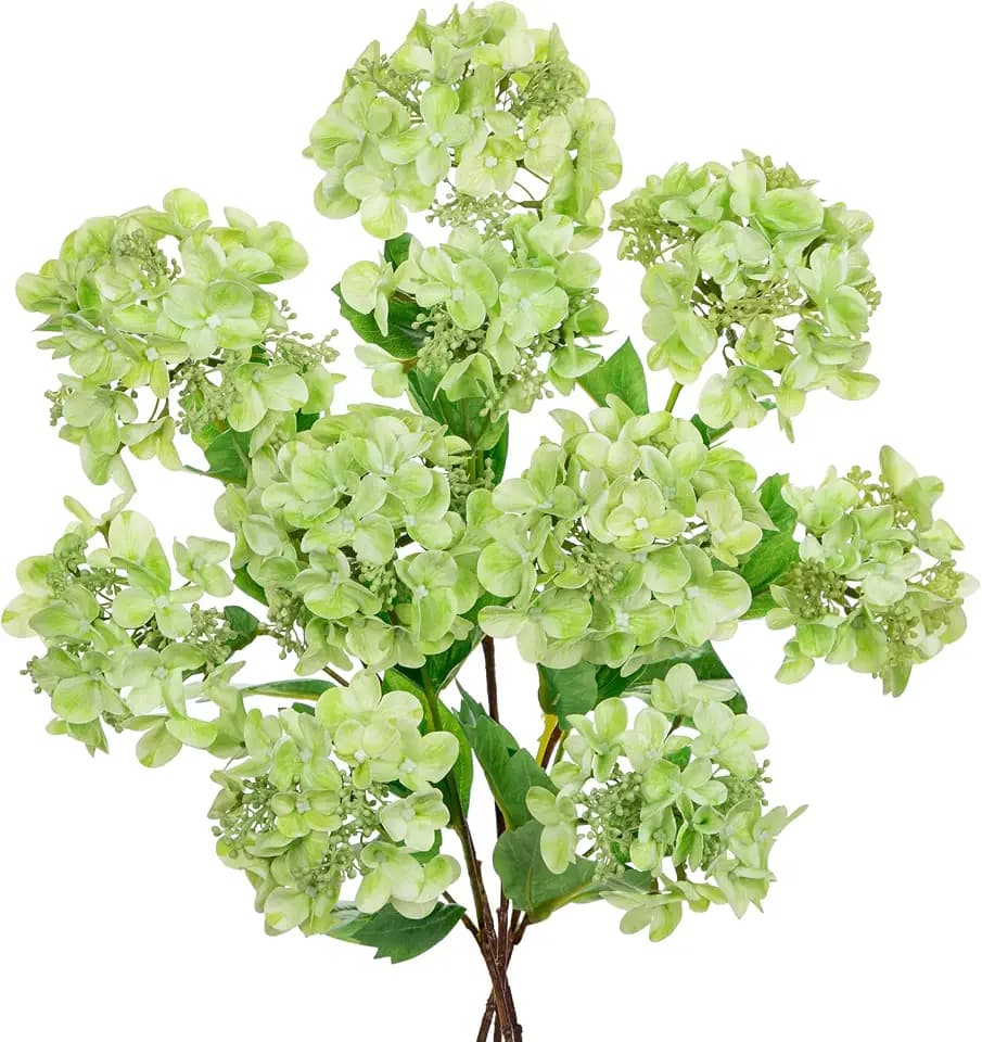 Real Touch Hydrangea Artificial Flowers 19” Tall Artificial Hydrangea Flowers Double-Headed Faux Hydrangeas, Green Hydrangeas, Realistic Silk Hydrangea for Home Decor Weddings Arrangements-5 Branches