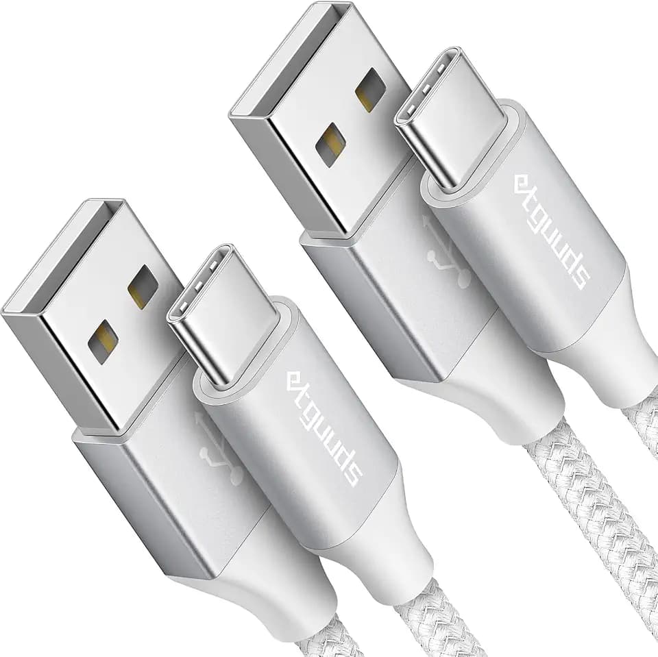 etguuds USB C Kabel Weiß 1M, USB A auf USB C Ladekabel Nylon Geflochten