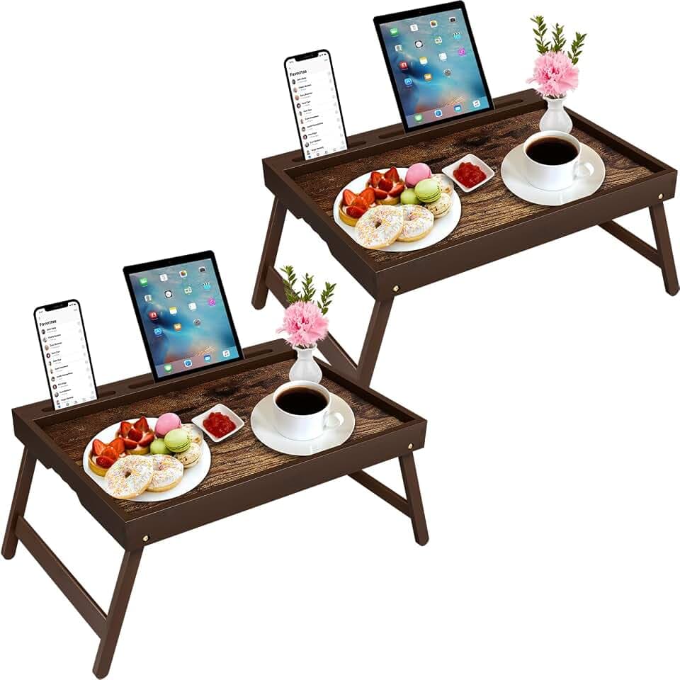 Bamboo Bed Tray Tables with Device Stands, Large, 2-Pack
