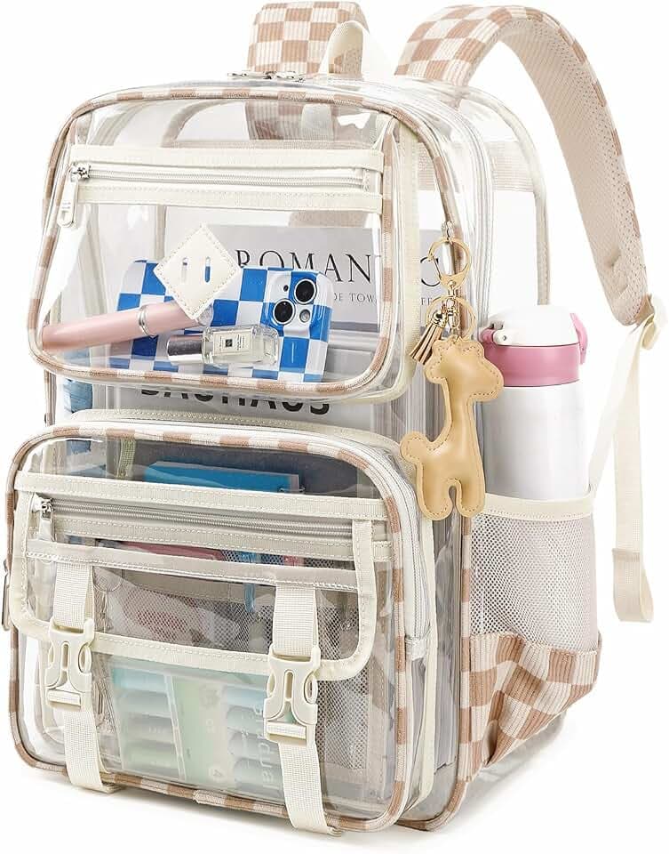 Sisipoet Clear Backpack for School, PVC Clear Bookbag Heavy Duty Transparent Backpack for Stadium Events See Through Bag