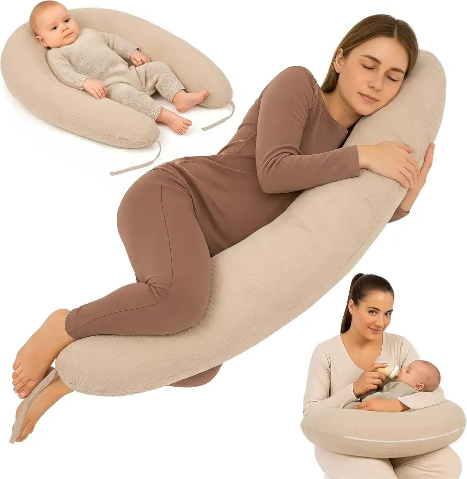 Totsy Baby Stillkissen XXL Schwangerschaftskissen 190 cm - Pregnancy Pillow Body Pillow Seitenschläferkissen Schlafkissen Lagerungskissen Kissen mit Bezug aus Musselin Oeko-Tex