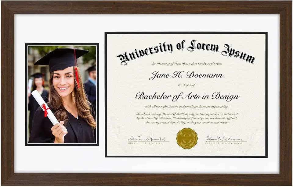 Americanflat 11x18 Diploma Frame with Shatter-Resistant Glass - Fits 8.5x11 Diplomas and 5x7 Pictures - Signature Collection - Engineered Wood Graduation Picture Frame for Wall Display - Walnut