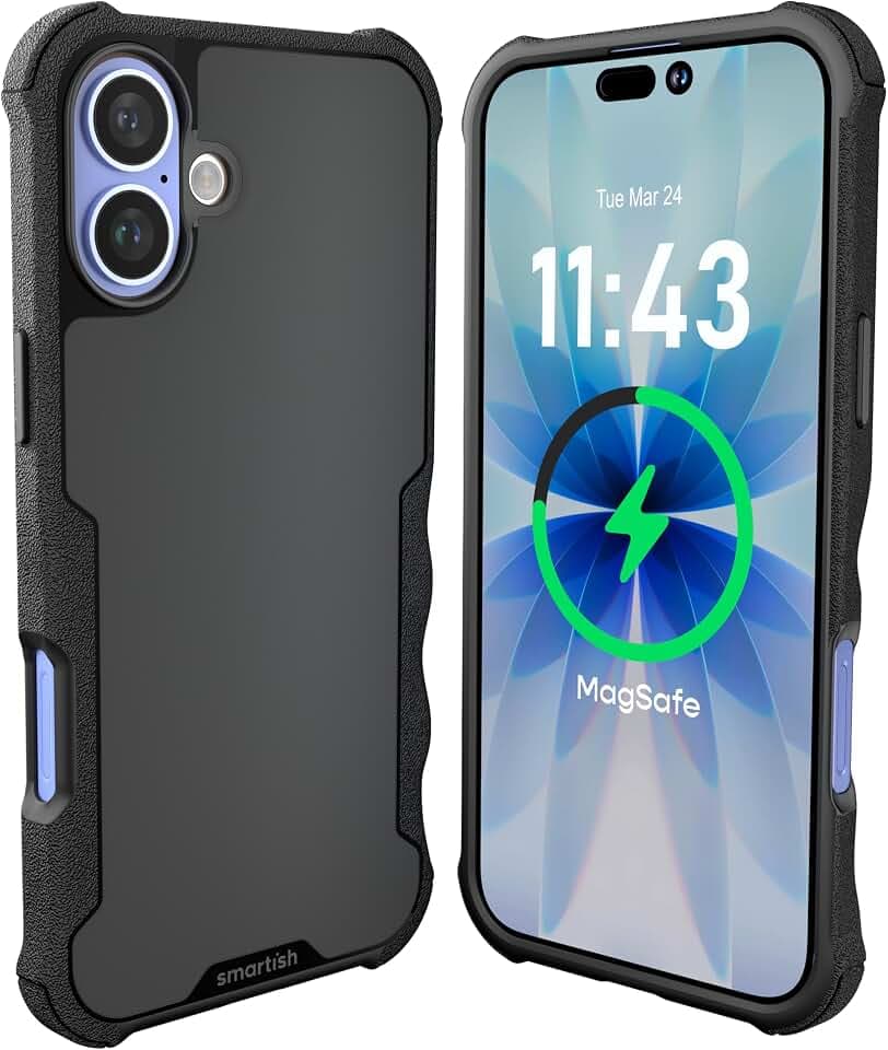 smartish GZ24P Handyhülle, Schwarz: Silikon (Silicone) Innenseite, TPU Außenseite, Hochleistungsschutz, MagSafe Kompatibel, Stoßdämpfend, Unisex, Schwarz