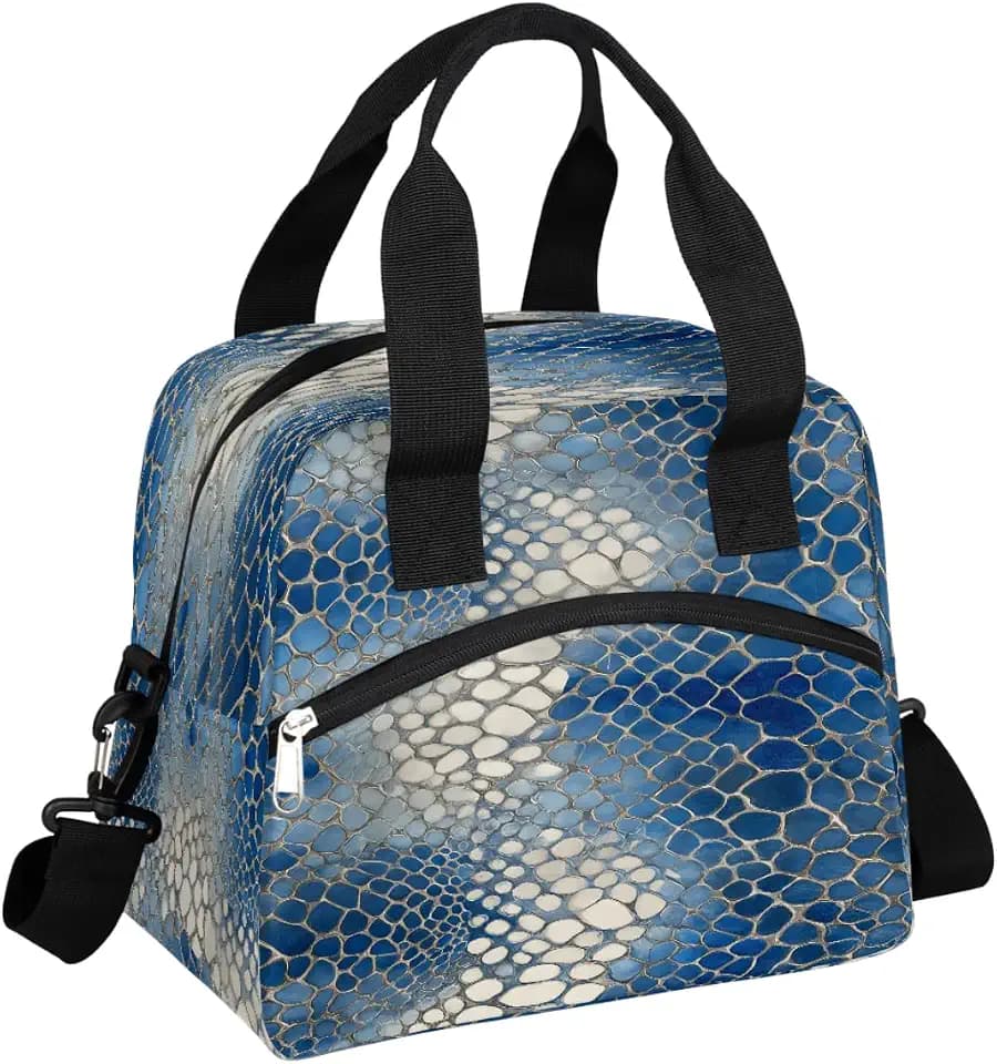 Animal Snake Print Insulated Lunch Bag for Women Men Thermal Cooler Bag Adult Lunch Box with Shoulder Strap Reusable Lunch Tote Bag Large Containers for School Picnic Work Lightweight Handbag