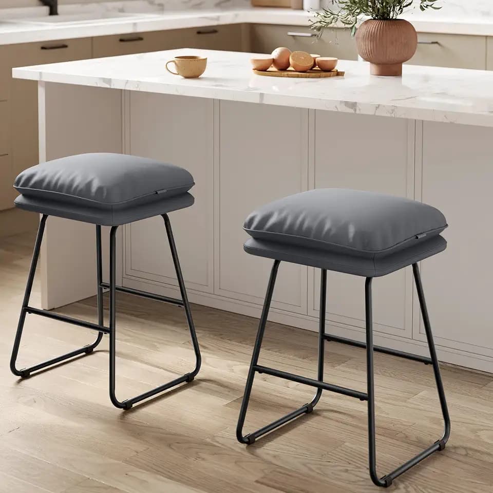 VASAGLE Bar Stools Set of 2, Leather, Metal Sled Legs, 25.6 Inches