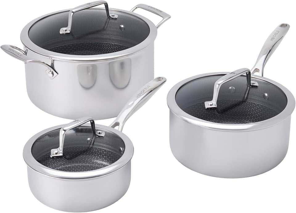 Henckels Paradigm Stainless Steel 6 pc Cookware Set, Tri-Ply Ceramic Nonstick Cookware with Dutch Oven, Non Toxic Induction Cookware Set, Metal-Utensil & Dishwasher Safe