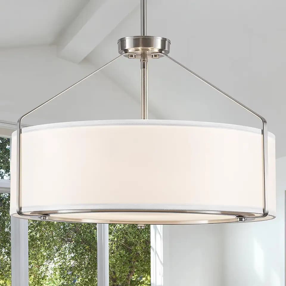 20Inches White Drum Chandelier Large Pendant Lights for Dining Room