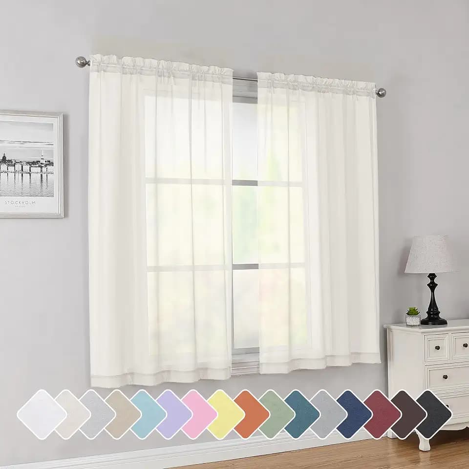 Simplebrand Ivory Short Sheer Curtains 45 Inch Length 2 Panels for Bedroom