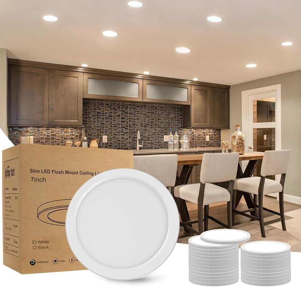 ETL 7 inch Small LED Flush Mount Ceiling Light Dimmable,5000K Daylight Ultra Slim Round Flat Panel Ceiling Light Fixture,Modern Ceiling Lamp for Closet,Kitchen,Bathroom 26 Pack White