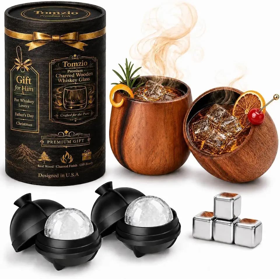 Charred Wooden Whiskey Glasses, 2-Pack, 11 fl oz, Bourbon Gift Set