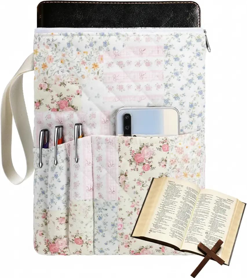 Gilprop Bible Book Sleeve 11" x 9" Spliced Flower Quilted Zippered