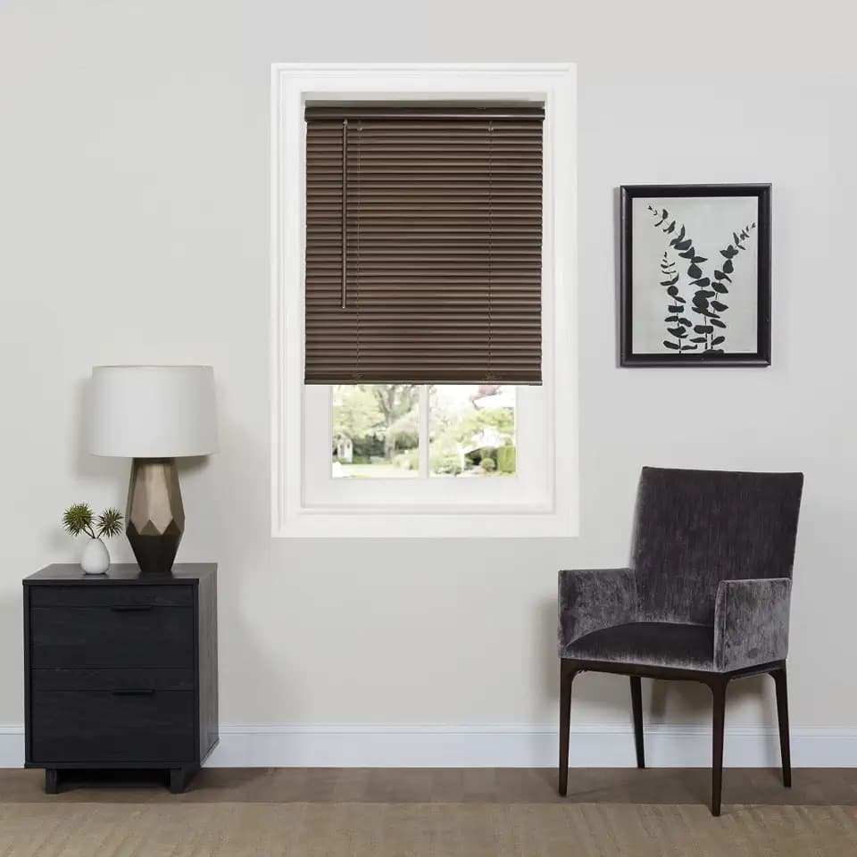 Cordless Room Darkening Mini Blind, 35 x 64 in, Mahogany