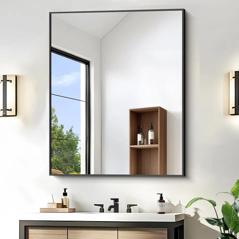 KOCUUY Black Bathroom Mirror, 30x36 Inch Rectangle Mirror for Over Sink, Modern Decorative Wall Mirror for Bedroom Living Room Bathroom, Hang Horizontal/Vertical