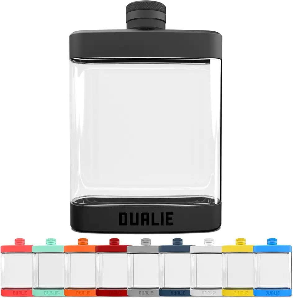 DUALIE 8 oz Hip Flask for Liquor - Shatterproof Alcohol Flasks with Clear Tritan Plastic and Silicone Grip - Flask Gift for Men & Women - Black