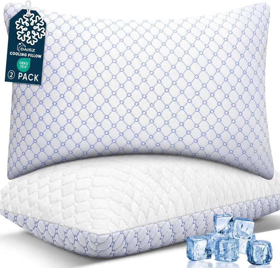 OAISZ Cooling Pillow Queen Size Set of 2, Shredded Memory Foam Bed Pillows