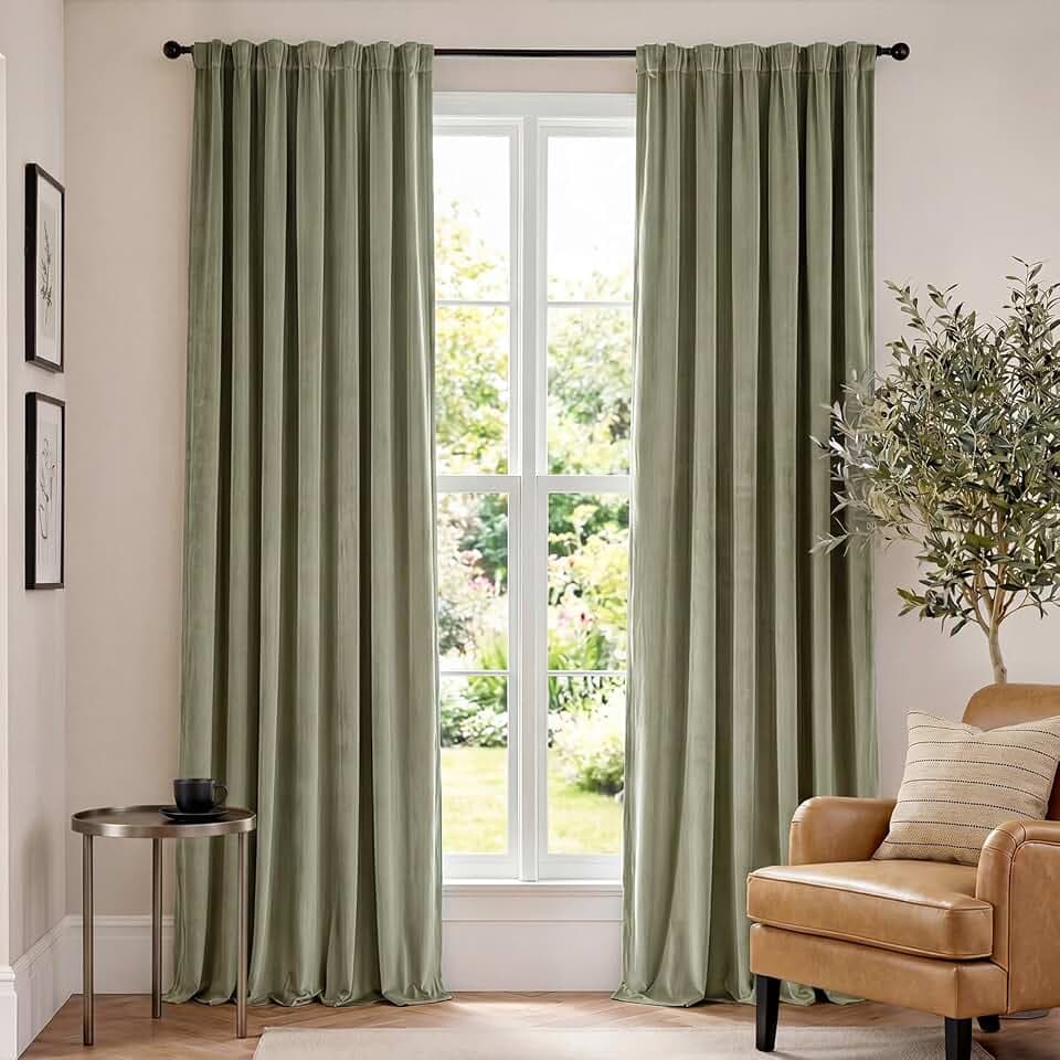 Lazzzy Polyester Blackout Curtains Thermal Insulated Room Window Drapes Super Soft Luxury Curtains for Living Room Bedroom Rod Pocket 2 Panels, Olive Sage, 52" W x 96" L
