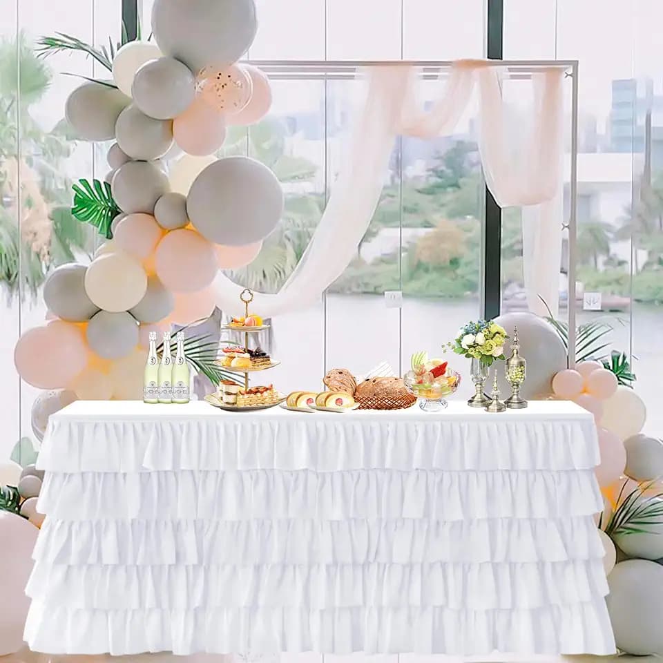Pufogu White Tulle Table Skirt 6ft Tutu Ruffled Chiffon Tablecloth For Rectangle Wedding Baby Shower Girls Birthday Party and Cake Dessert Table Decorations(BrightRainbow, L6(ft), H30in)