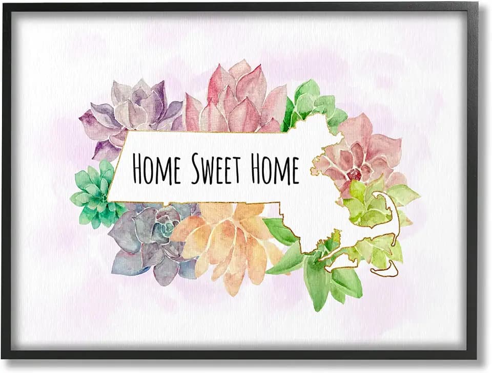 'Massachusetts State Home Sweet Home Succulent'| Framed Giclee Art