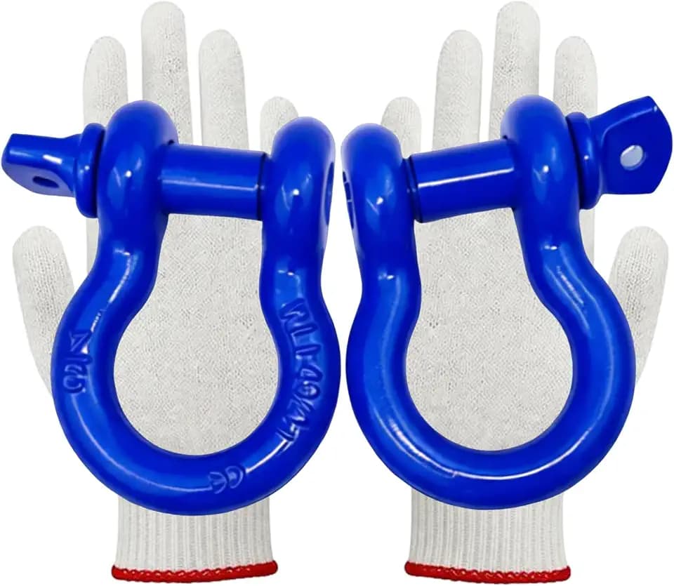 Trailer Shackles 3/4 Bow Shackle Rugged Steel Forged 28.5 Ton (57,000 lbs) Max Break Strength Off Road Shackles Blue Powder Coated Heavyduty Shackles 3 Year Guarantee with Safety Gloves (Pack of 2)