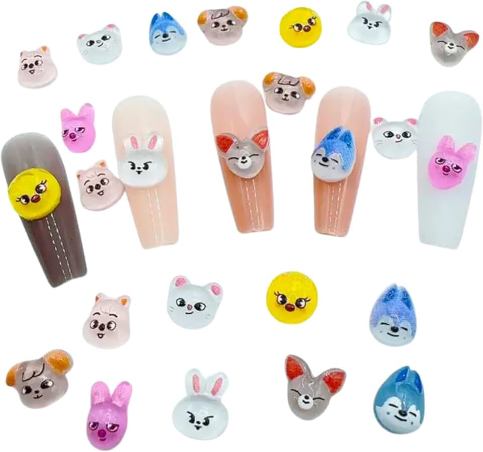 80 Pieces Kpop stray Flatback Resin 3D Mini animal heads. Str@y K!ds. Charms for Scrapbooking Resin Slime Charms Hair Clip Phone Case, Nail Art. Assorted Dog, Rabbit, Bird, Bear, wolf