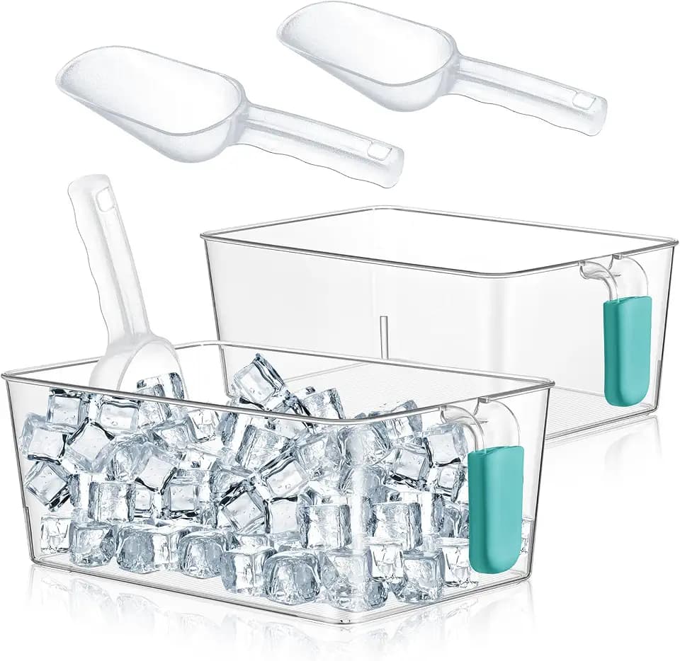 Havawish Ice Storage Bin and Flexible Scoop Set Plastic Freezer Bin