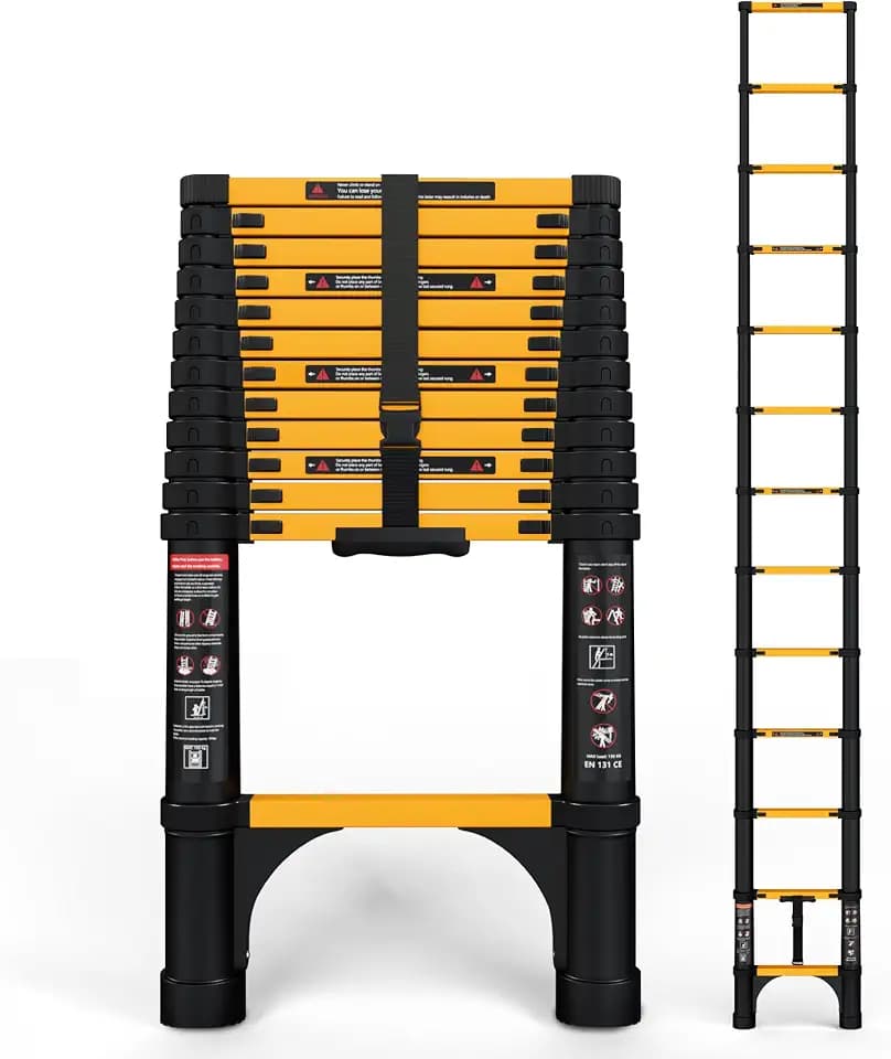 SINMEIRUN Telescoping Ladder, 12.5 FT, 330 lbs Capacity; Yellow