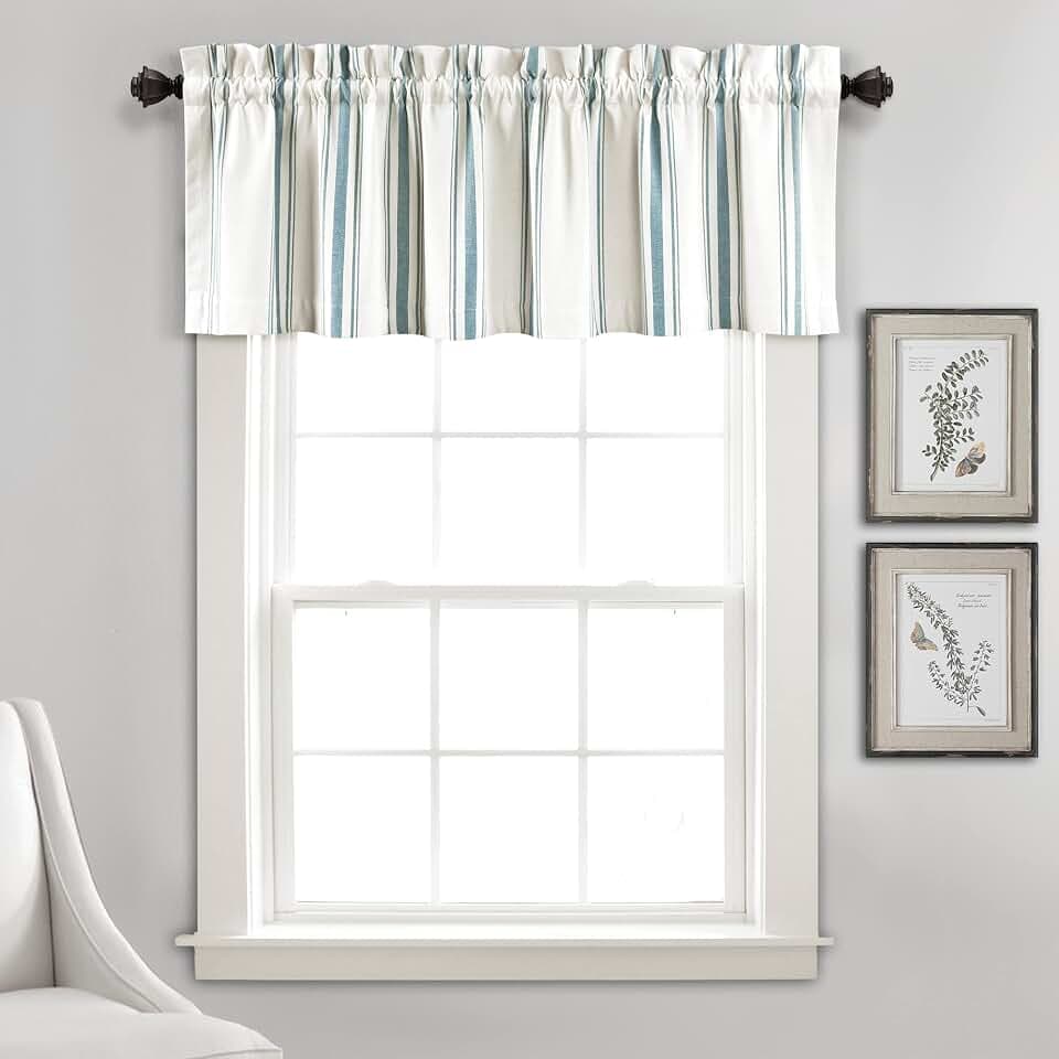 Lush Decor Farmhouse Stripe Yarn Dyed Recycled Cotton Window Curtain Valance, 18" L x 52" W, Blue - Classic Modern Rustic Charm - Eco Friendly Cotton Fabric