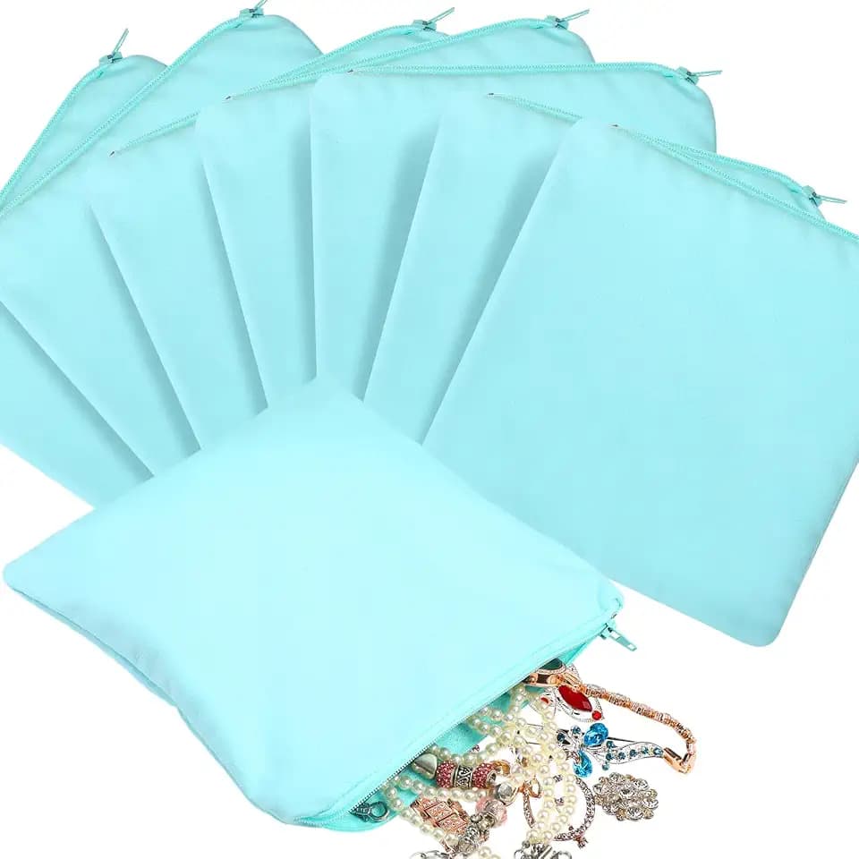 Sanwuta 8 Pcs Zippered Silver Storage Bags Anti Tarnish Pouches, lake Blue