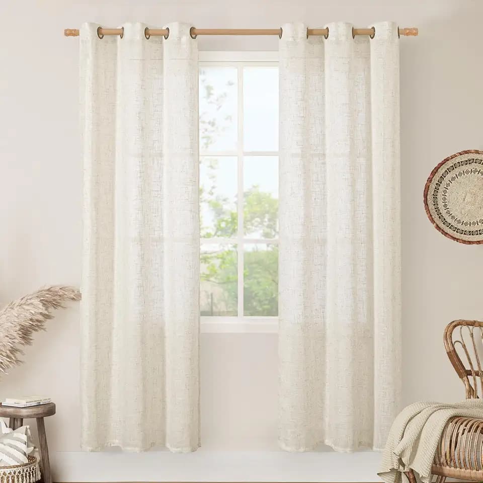 LAMIT 80 Inch Long Natural Ivory Linen Curtains for Doorway 2 Panels