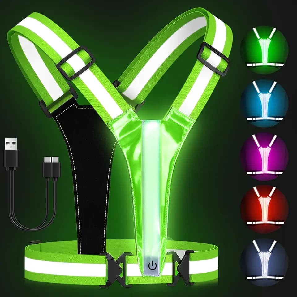 Zacro LED Reflective Vest Running Gear, 5 Lights Colors High Visibility Reflective Gear Rechargeable Light Up Vest for Walking Running Cycling, Adjustable for Men Women Kids