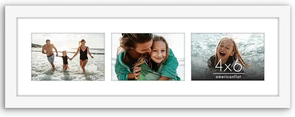 Americanflat 4x6 Collage Picture Frame with Shatter-Resistant Glass - Fits Three 4x6 Photos or Use as One 6x20 Frame - Signature Collection - Collage Frames for Tabletop and Wall Display - White