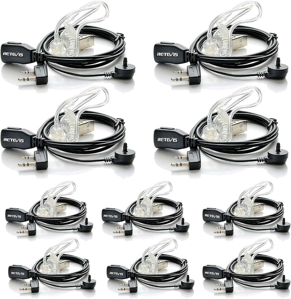 Retevis Funkgerät Headset 2 Pin Schallschlauch Kopfhörer Kompatibel mit JUCJET Walkie Talkie Retevis RT24 RT27 RT668 RT618 RT622 RA685 Baofeng BF-88E BF-888S Tyhbelle BF-88E Kenwood (10 STK)