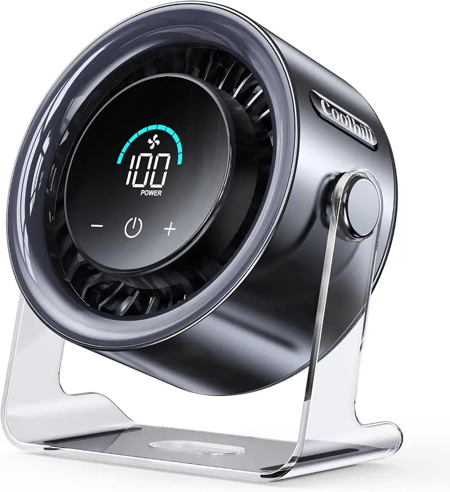 USB Desk Fan for Bedroom: 100 Speeds Digital Display Quiet Portable Fan with Turbo Airflow, 120° Rotating Small Rechargeable Battery Desktop & Wall-Mounted Fans for Bedroom Home Office (Black)