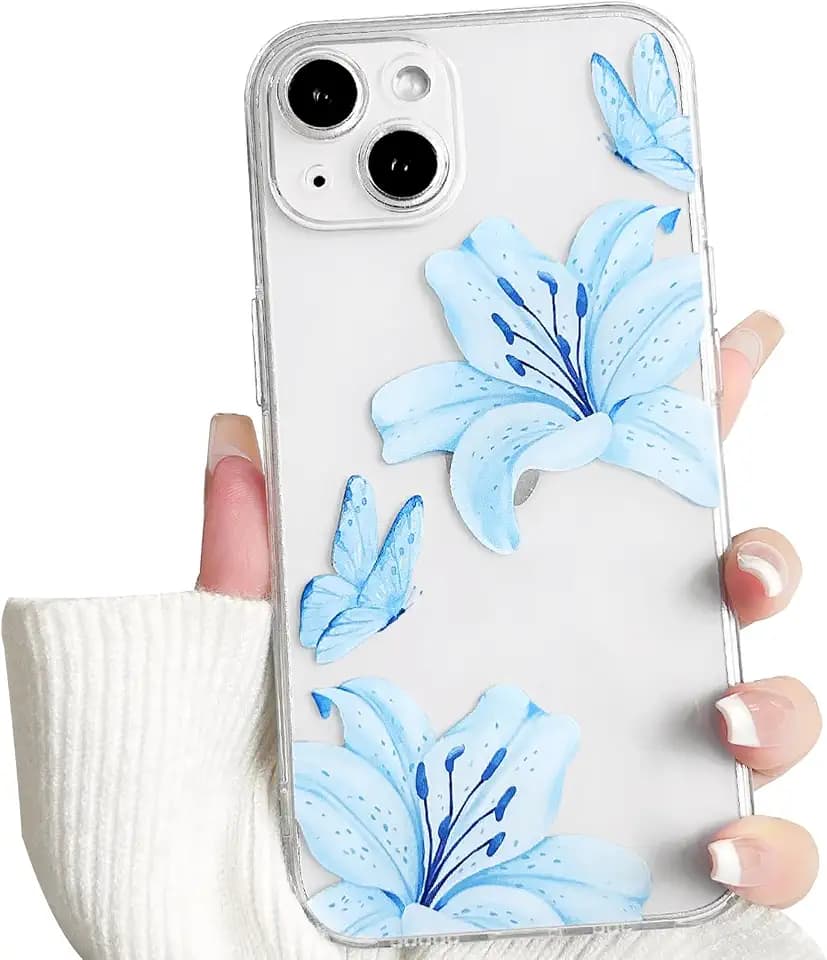 NITITOP Compatible for iPhone 13 Case Cute Flower - Blue