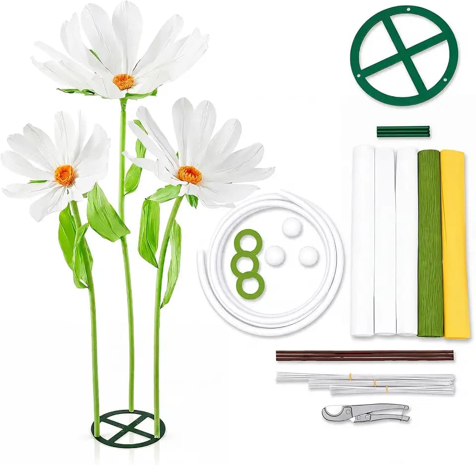 Moxweyeni 3 Pcs 5.5 ft Giant White Daisy Paper Flower DIY Kit with Stand