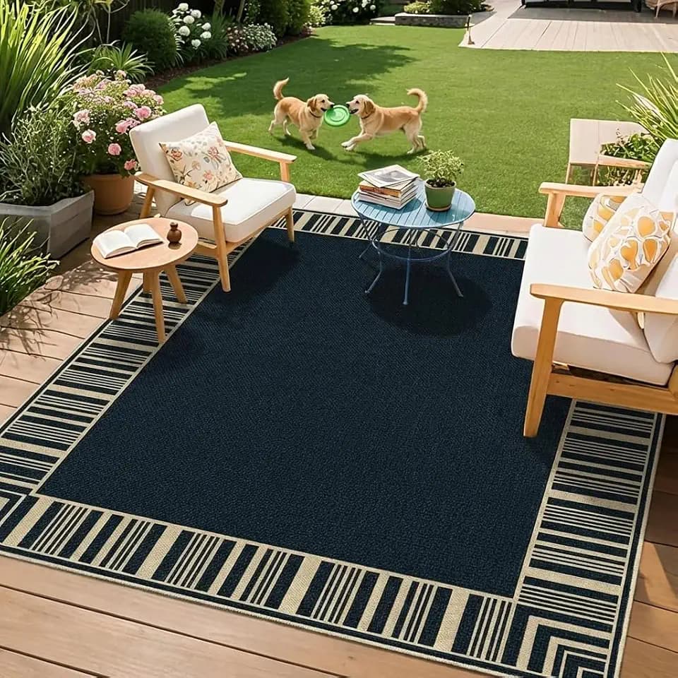 COZYLOOM Indoor Outdoor Rugs 8x10 Modern Easy Jute Washable Area Rug,Black
