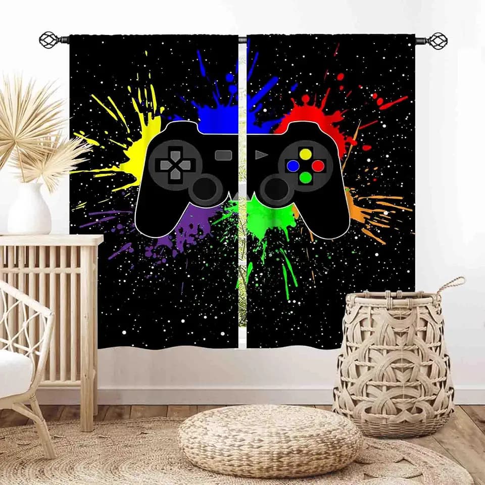 Gamer Curtains for Boys Room Gaming Kids Bedroom Living Room, 42x63 Inch