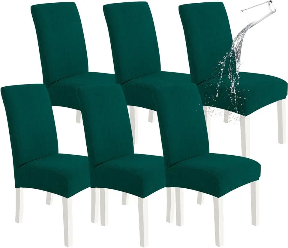 SYSLOON Waterproof Chair Covers for Dining Chairs – 6 Pack,Dark Green